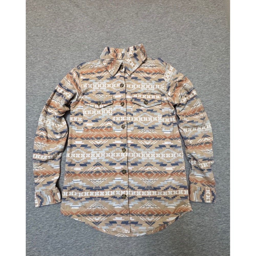 Wallflower Mens Aztec Southwestern Print Knit Button Down Shirt Tan Brown Small
